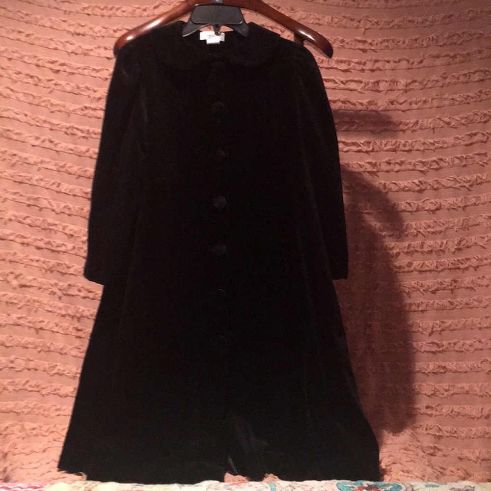 Girls black velvet long coat